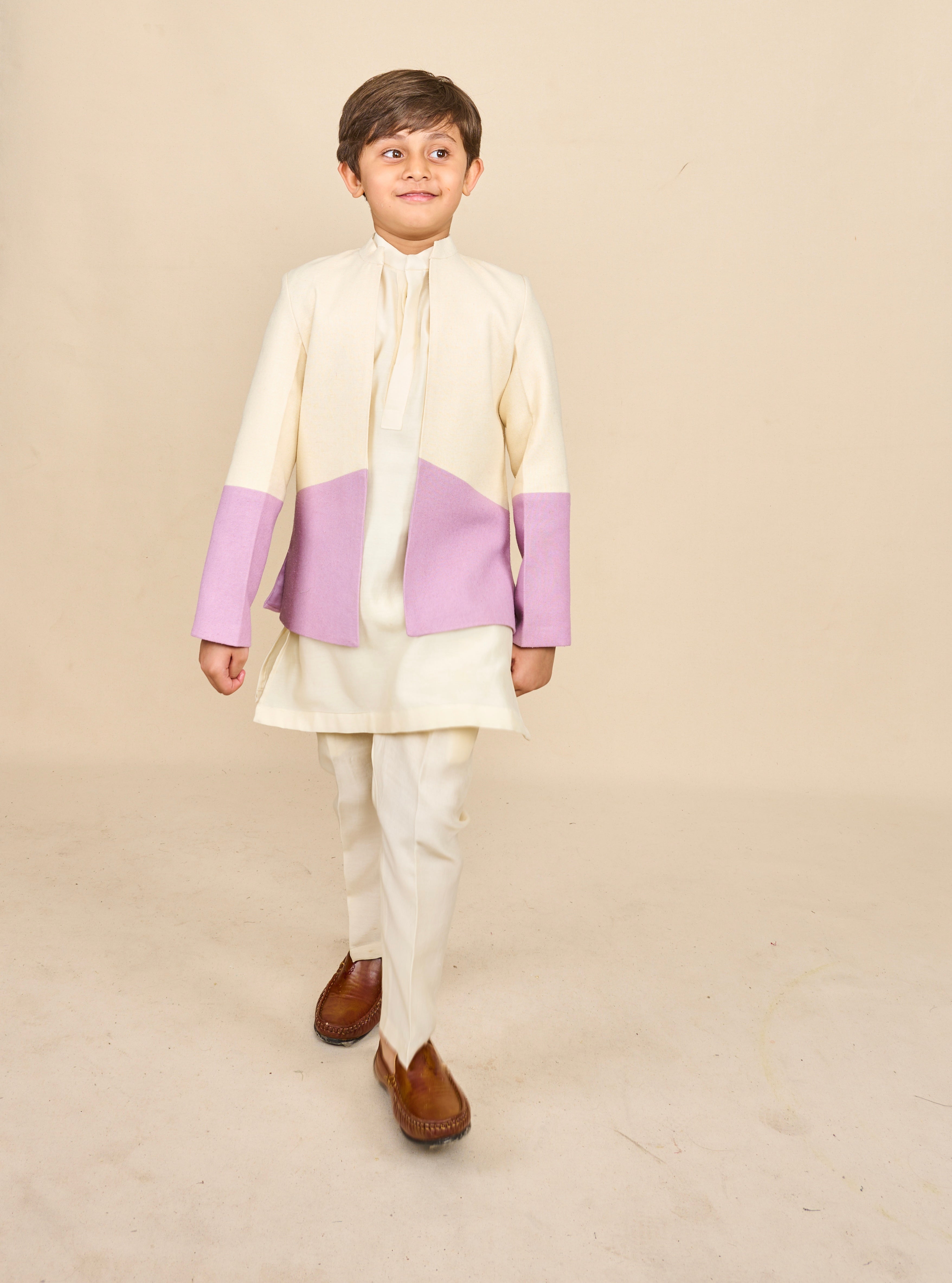 Ivory-Lavender Bandhgala Set