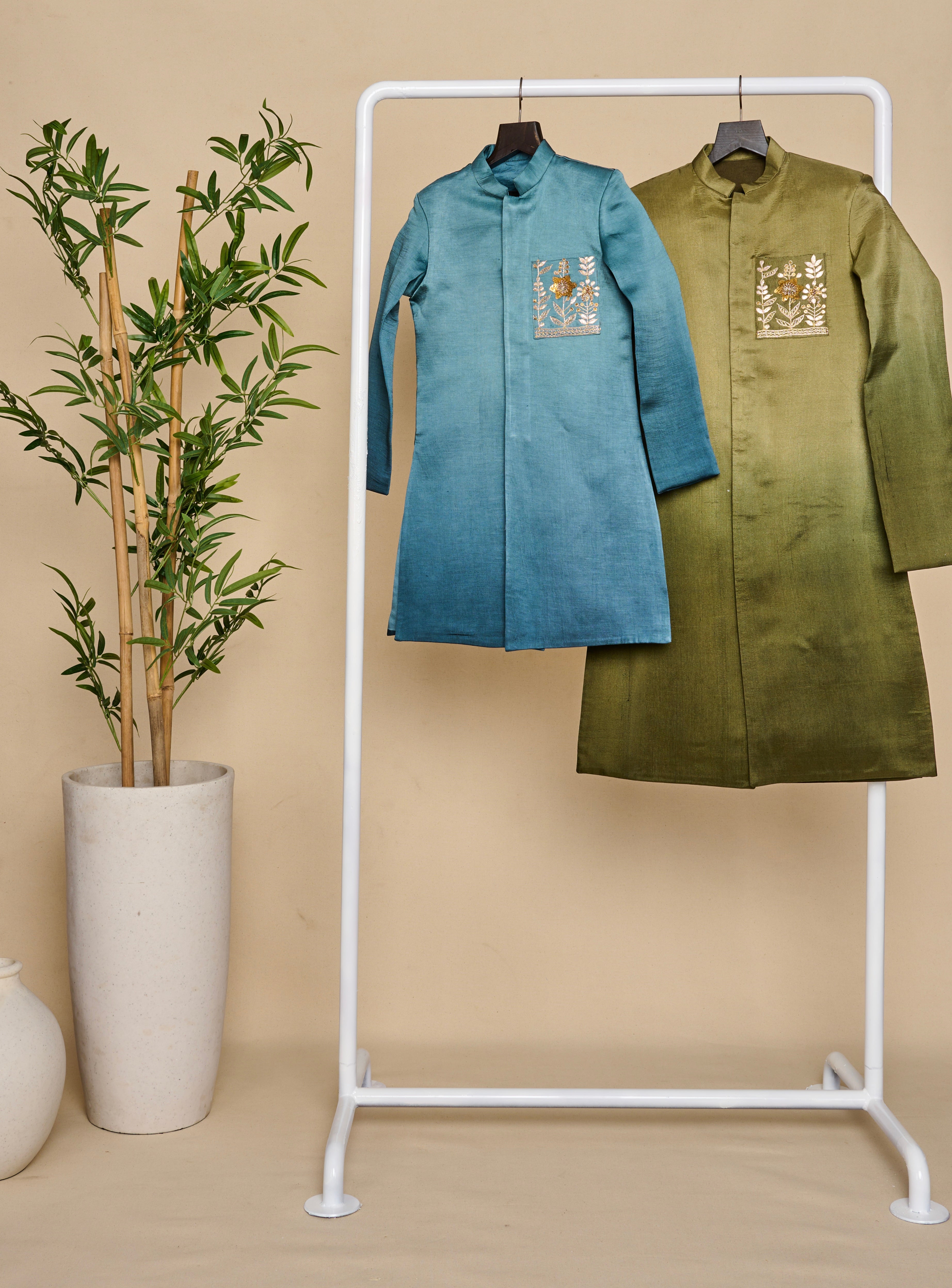 Olive Green Ombré Achkan Set