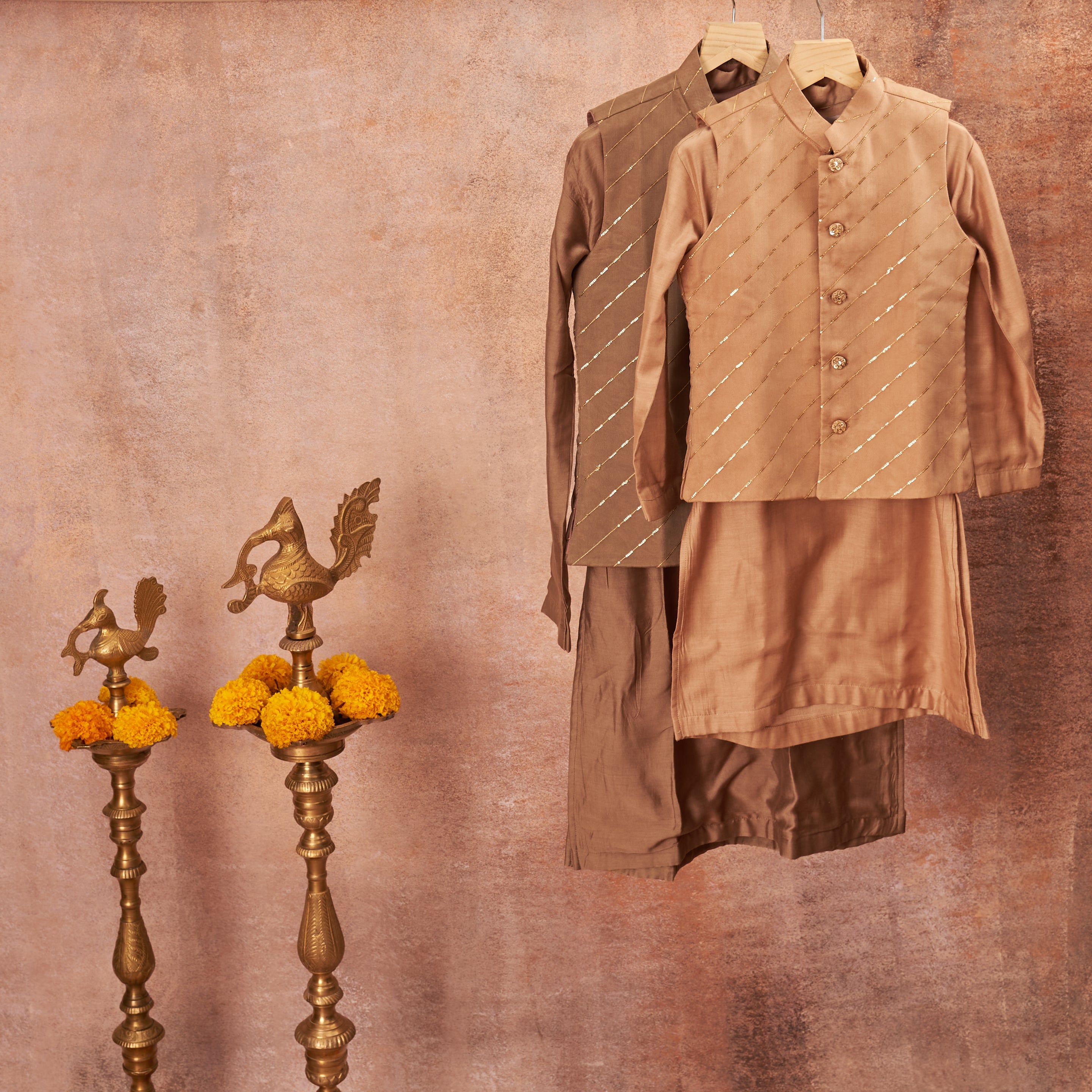 Beige Organza Kurta Jacket Set
