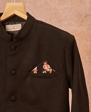 Black Suede Achkan Set