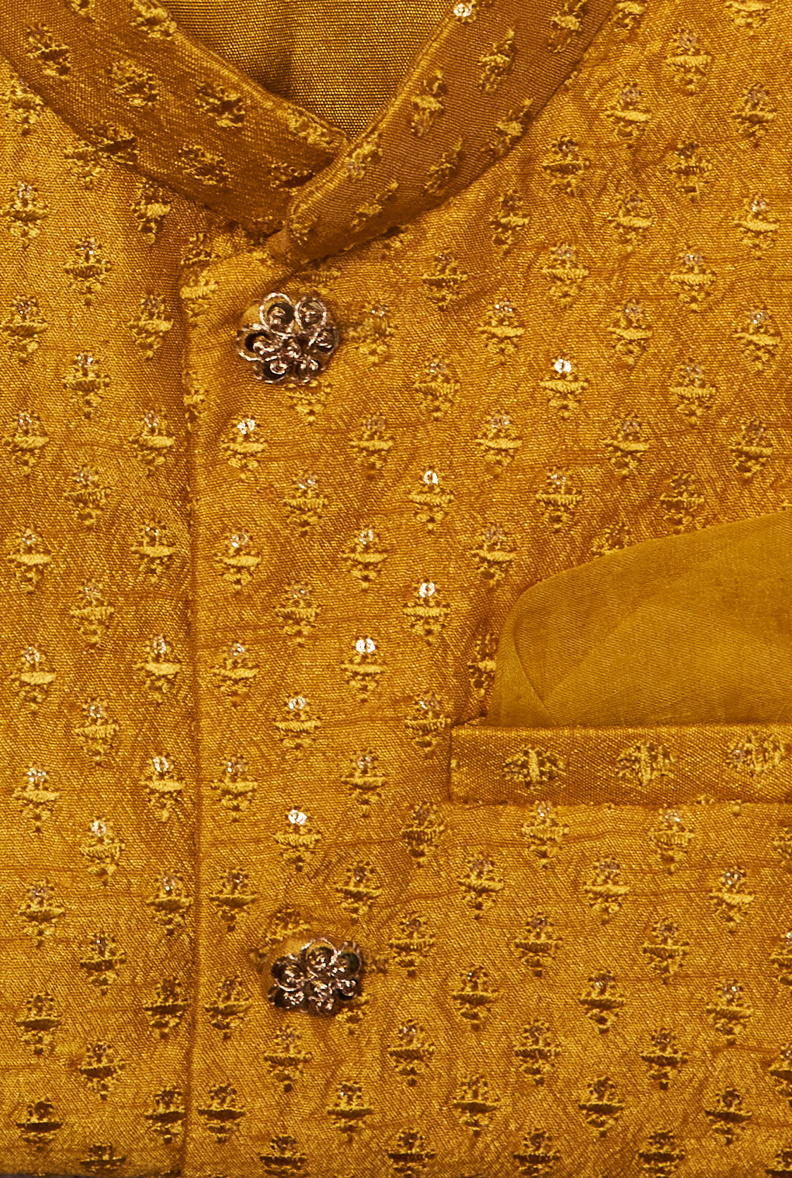 Mustard Embroidered Kurta Jacket Set