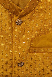 Mustard Embroidered Kurta Jacket Set