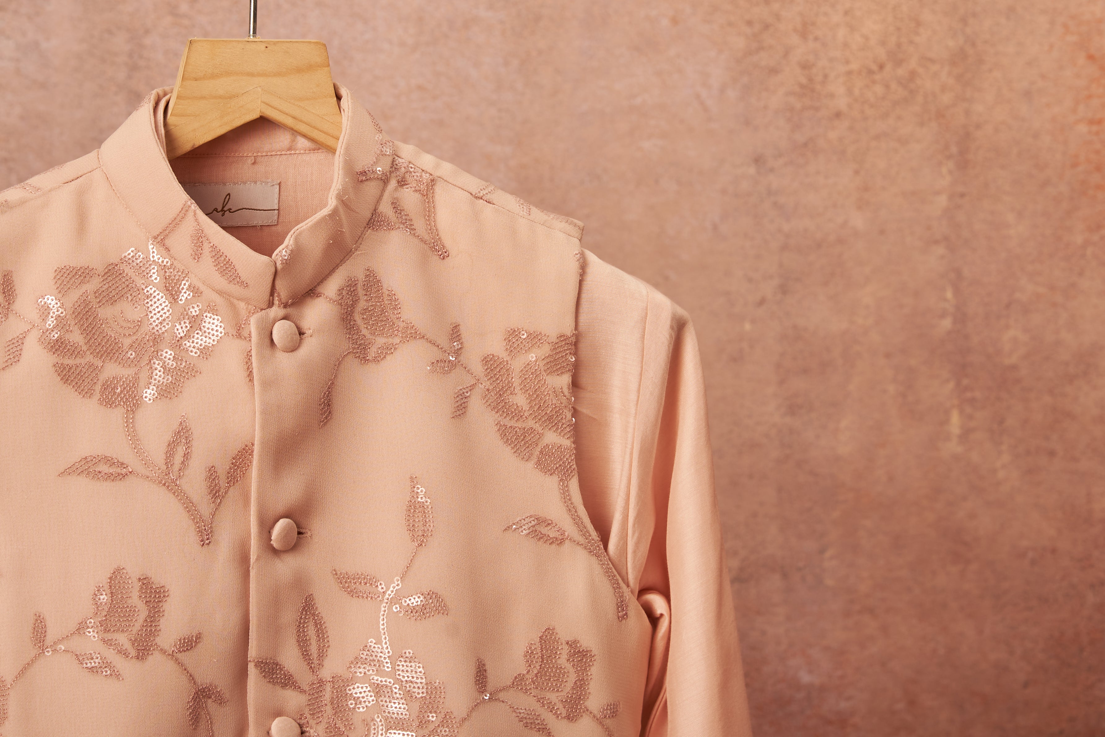 Baby Pink Drape Kurta Jacket Set