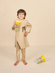 Tan-Beige Slit Achkan Set