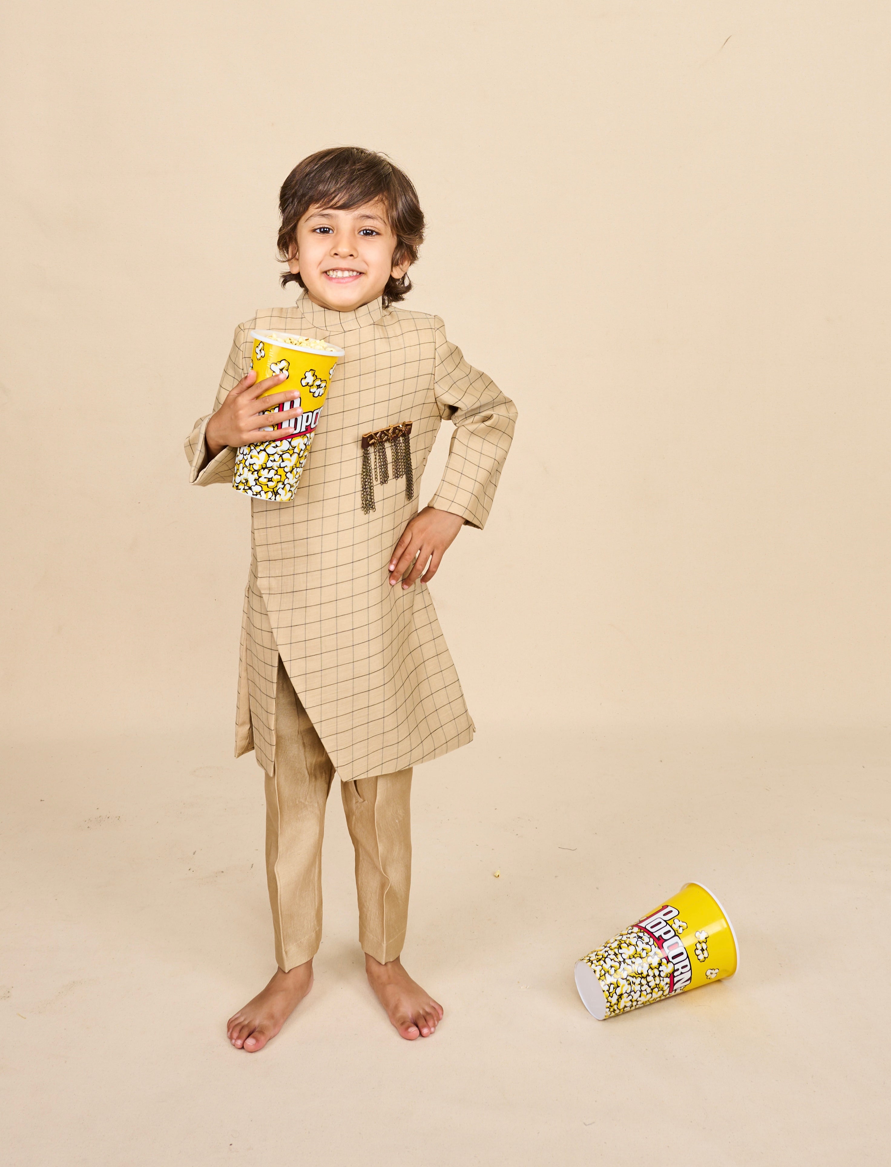 Tan-Beige Slit Achkan Set