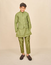 Olive Green Linen Kurta Jacket Set