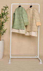Sage Green Printed Linen Achkan Set