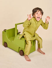 Pear Green Linen Kurta Jacket Set