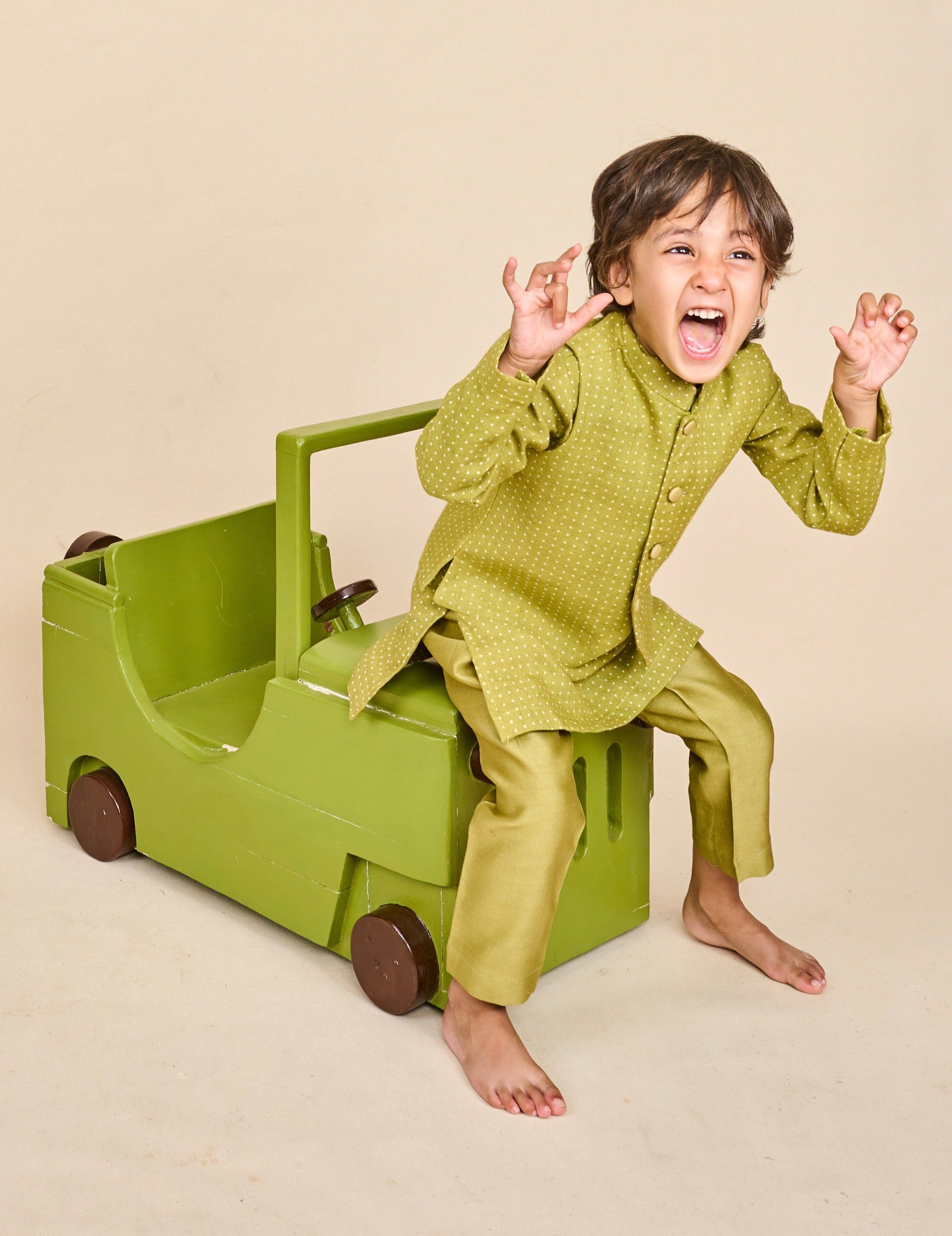 Pear Green Linen Kurta Jacket Set