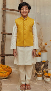 Yellow Lakhnavi Kurta Jacket Set