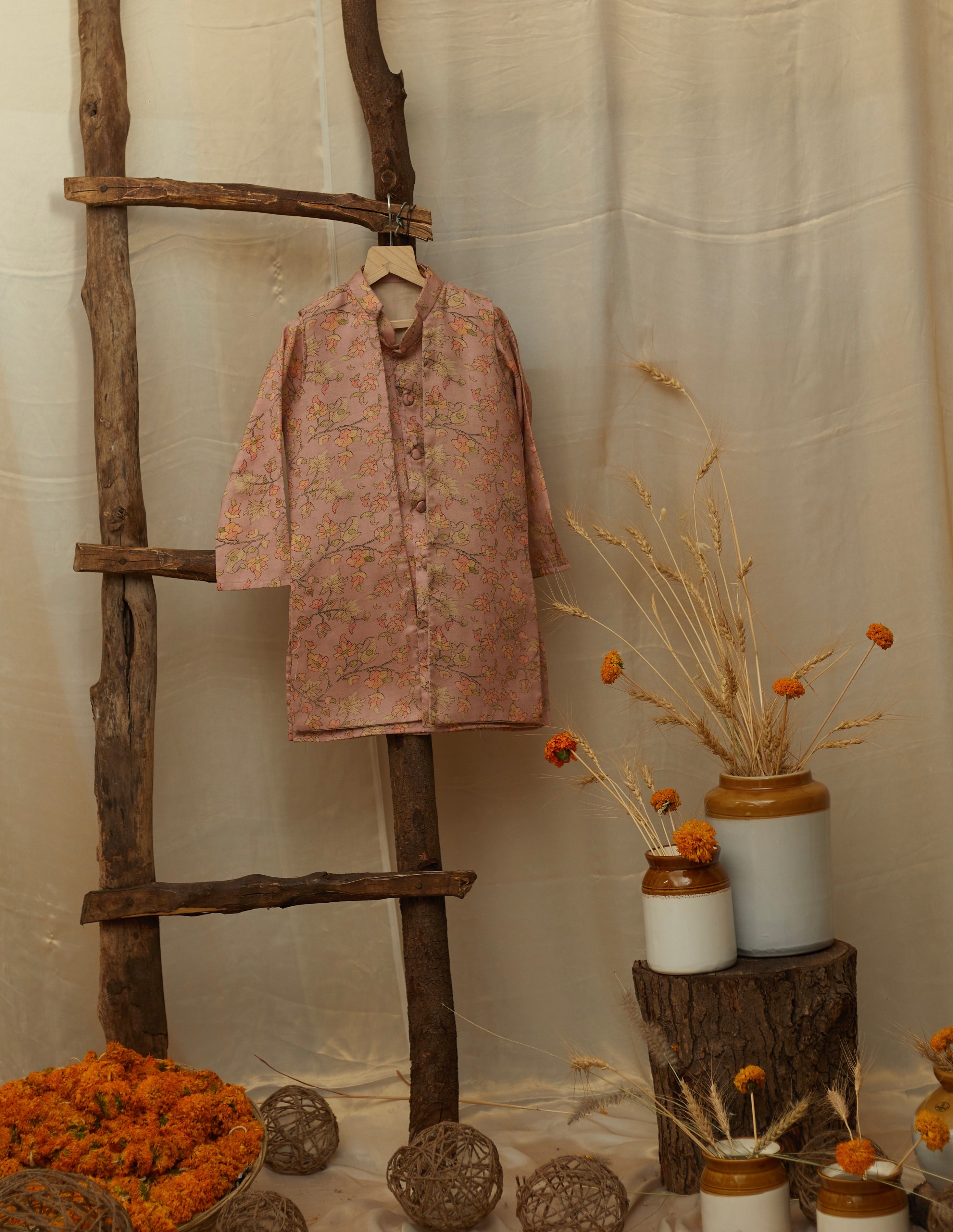 Light Pink Printed Silk Set