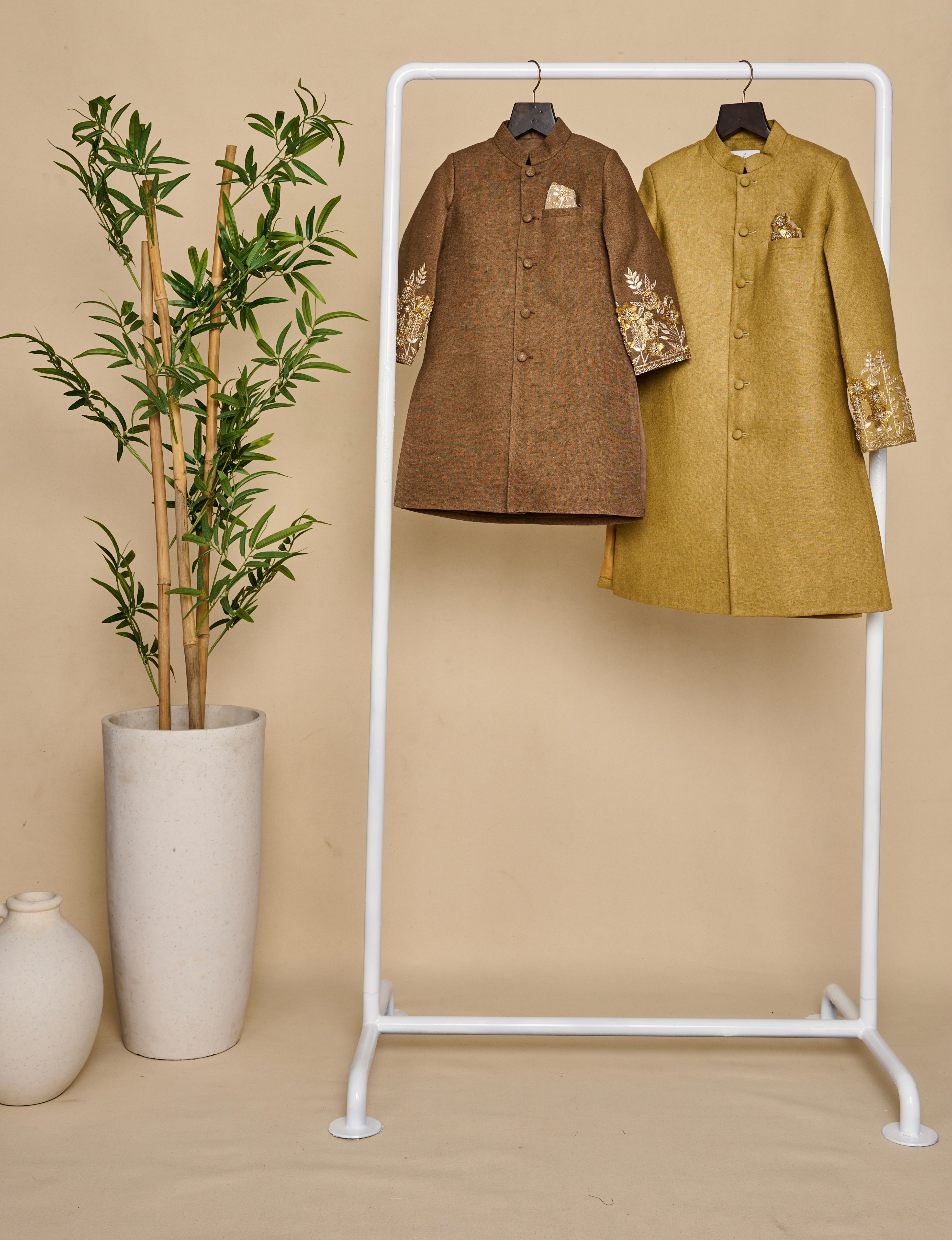 Mocha Brown Hand Embroidered Achkan Set