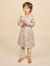 Lavender Multicolour Linen Kurta Set