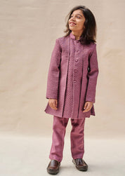 Wine Colour Layered Achkan Set