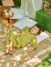 Pear Green Linen Kurta Jacket Set