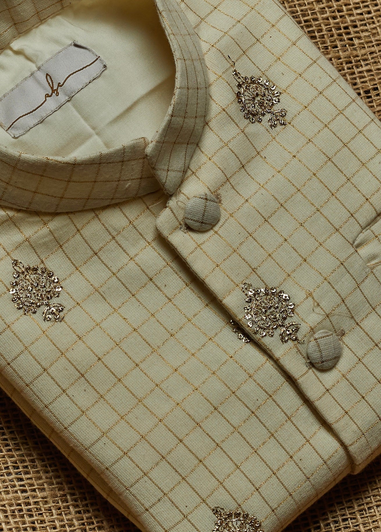 Off White Embroidered Kurta Jacket Set