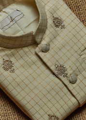 Off White Embroidered Kurta Jacket Set