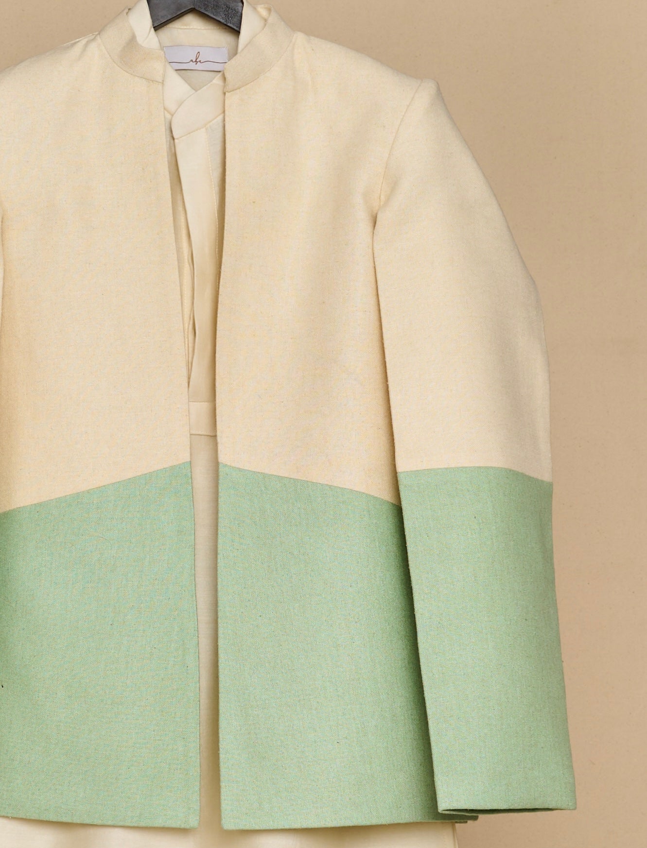 Ivory-Green Bandhgala Set