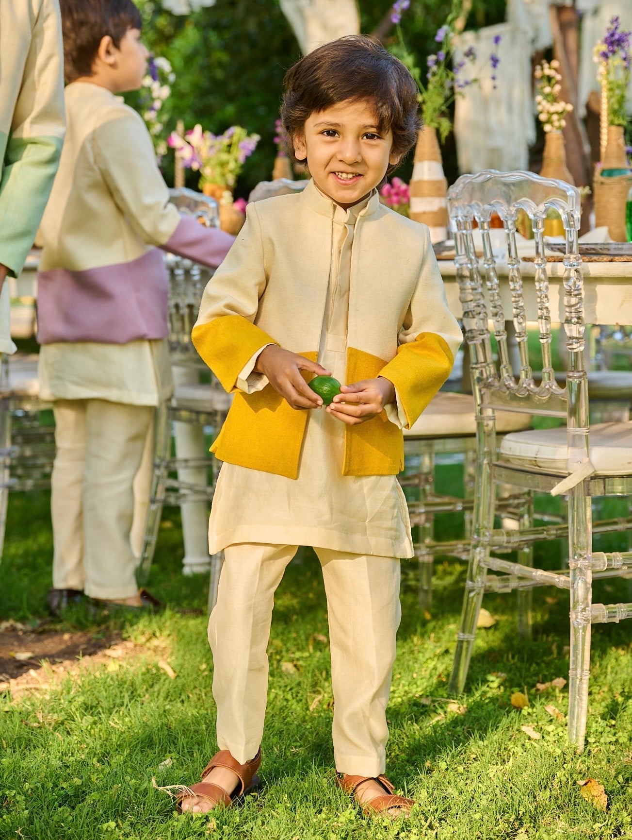 Ivory-Yellow Bandhgala Set