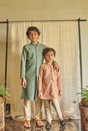 Teal Green Sequins Achkan Set