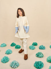 Ivory-Blue Bandhgala Set