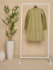 Apple Green Jaipuri Print Highlighted Achkan Set
