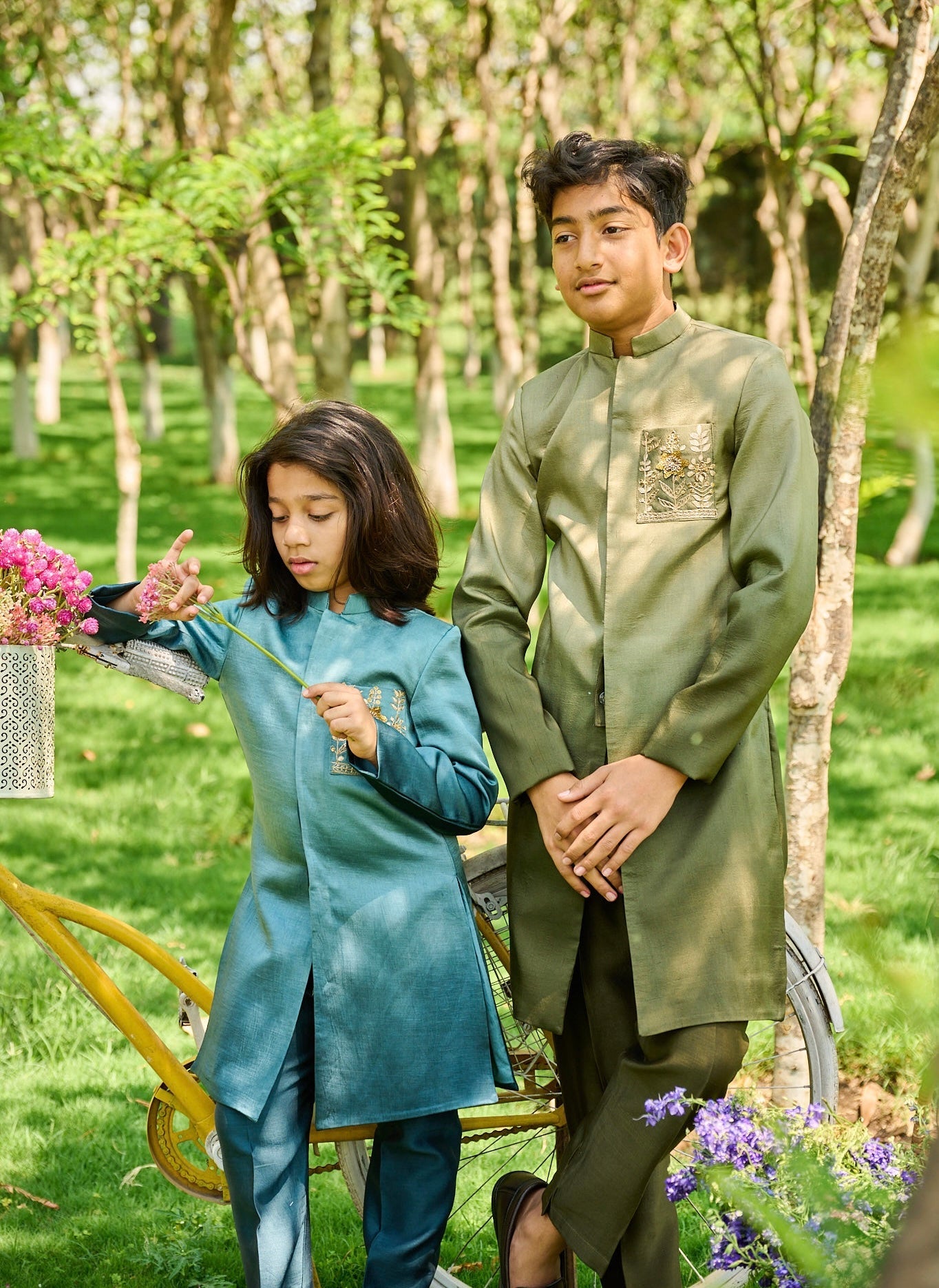 Olive Green Ombré Achkan Set
