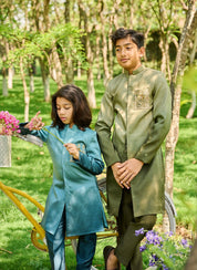 Olive Green Ombré Achkan Set