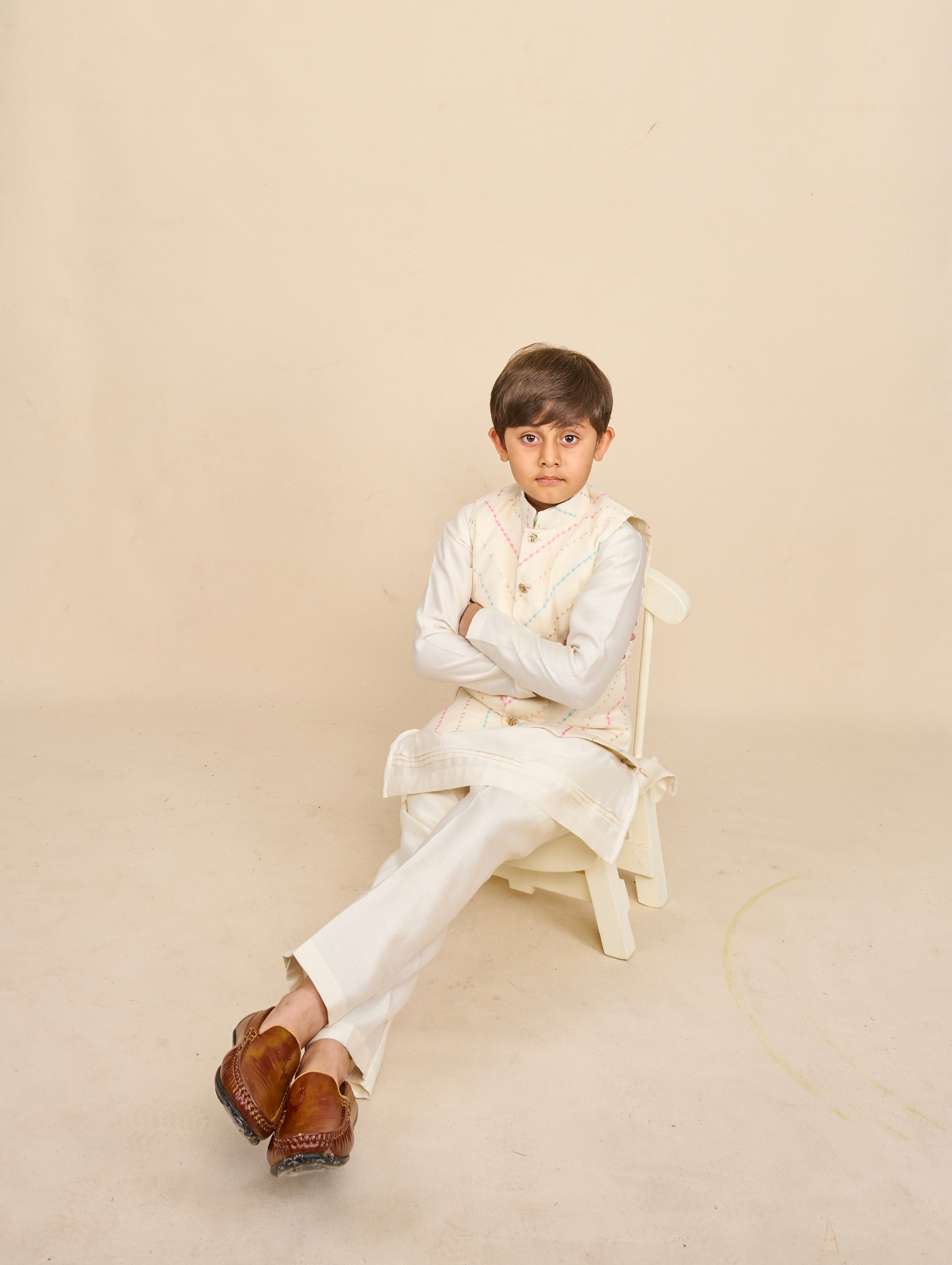 Off White-Blue Kurta Jacket Set