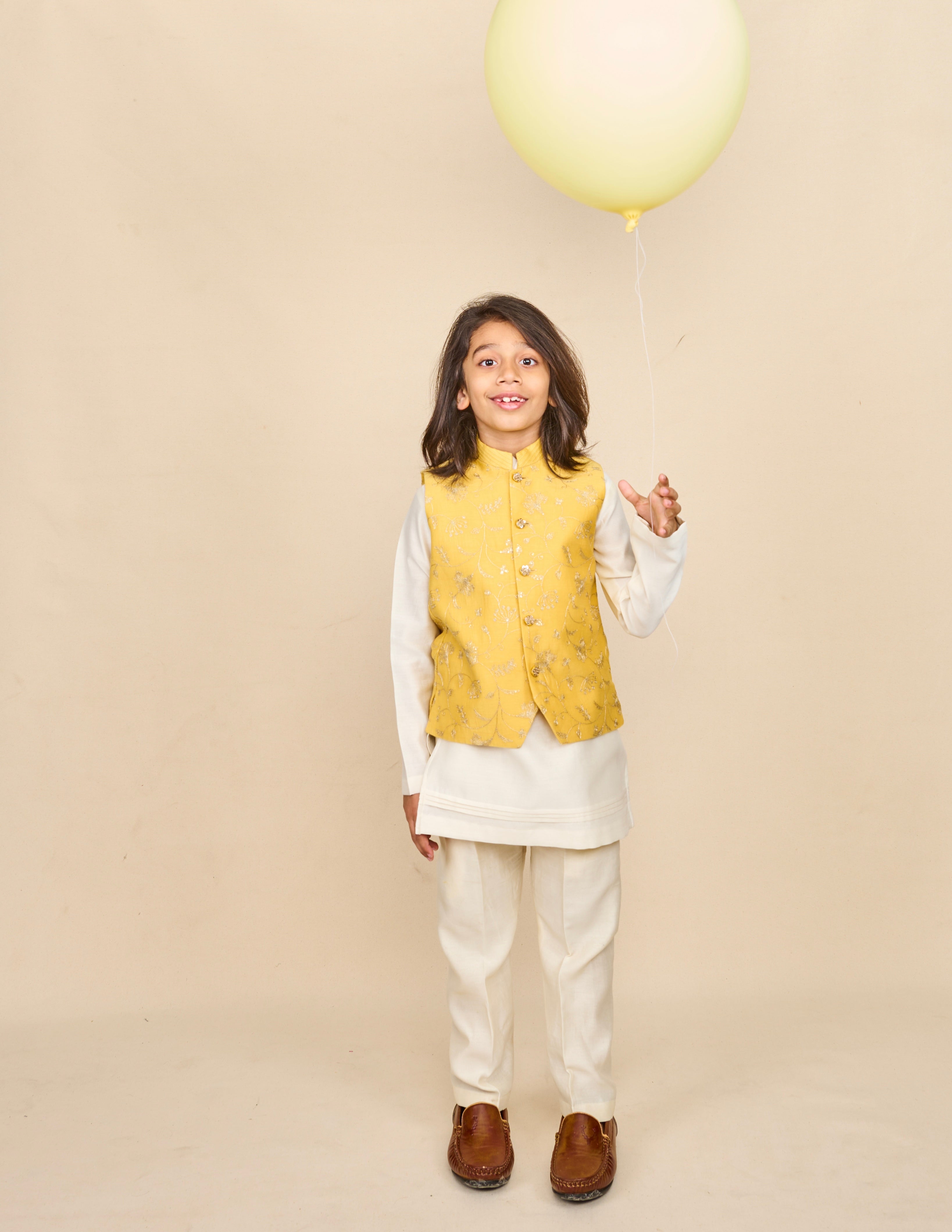 Butter Yellow Zari Kurta Jacket Set