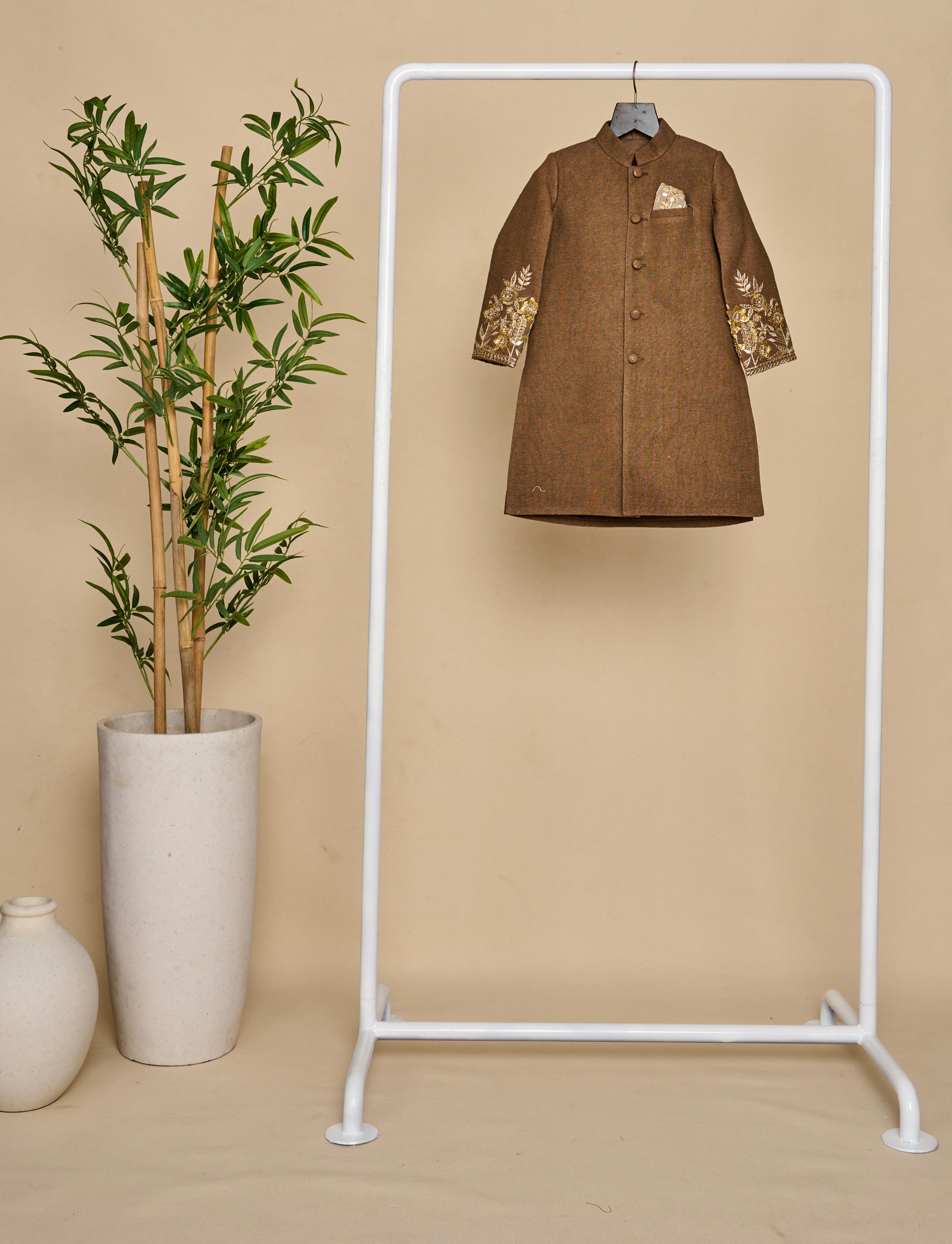 Mocha Brown Hand Embroidered Achkan Set