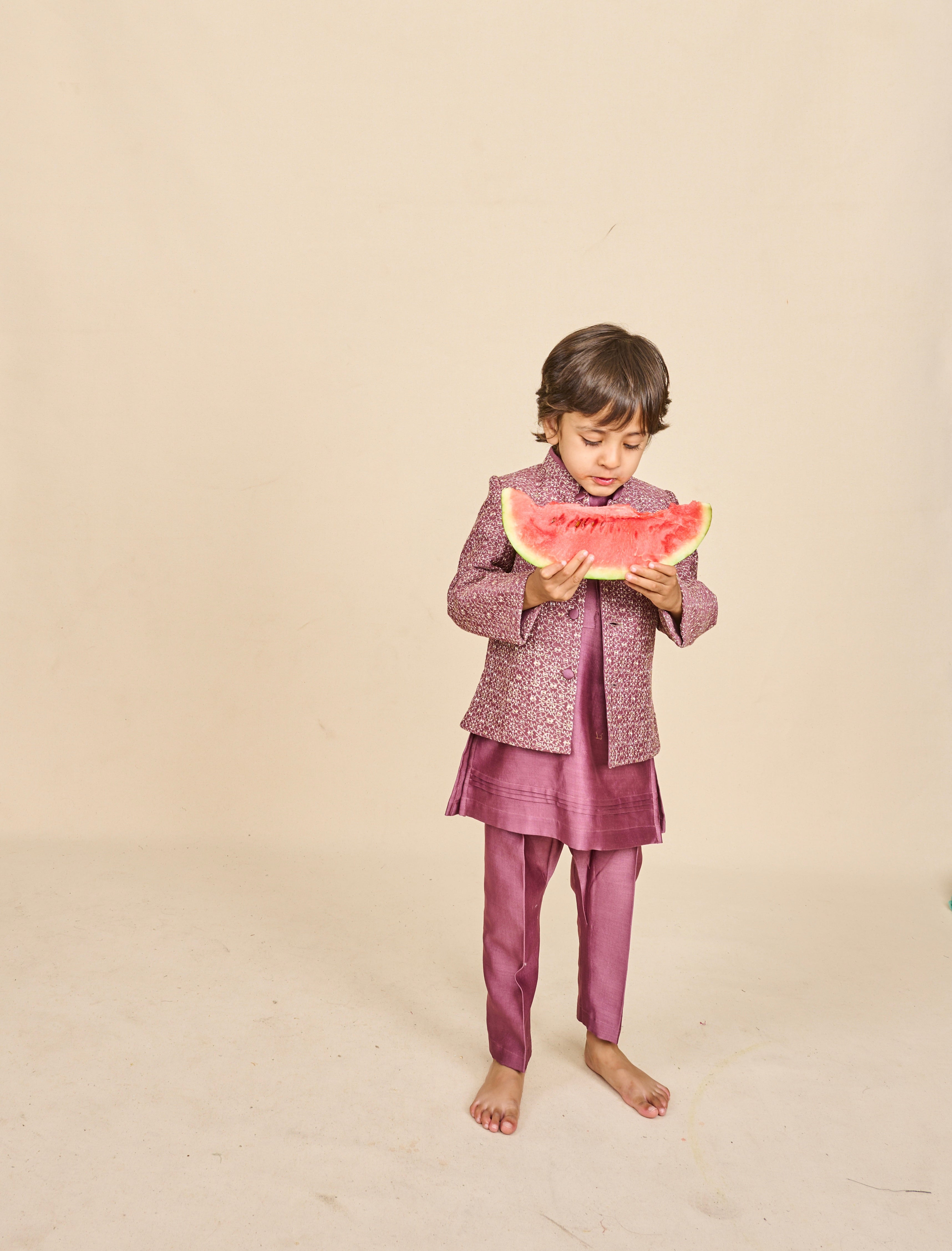 Wine Zari Bandhgala Set