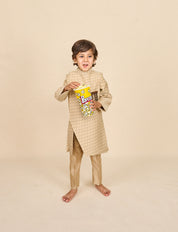 Tan-Beige Slit Achkan Set