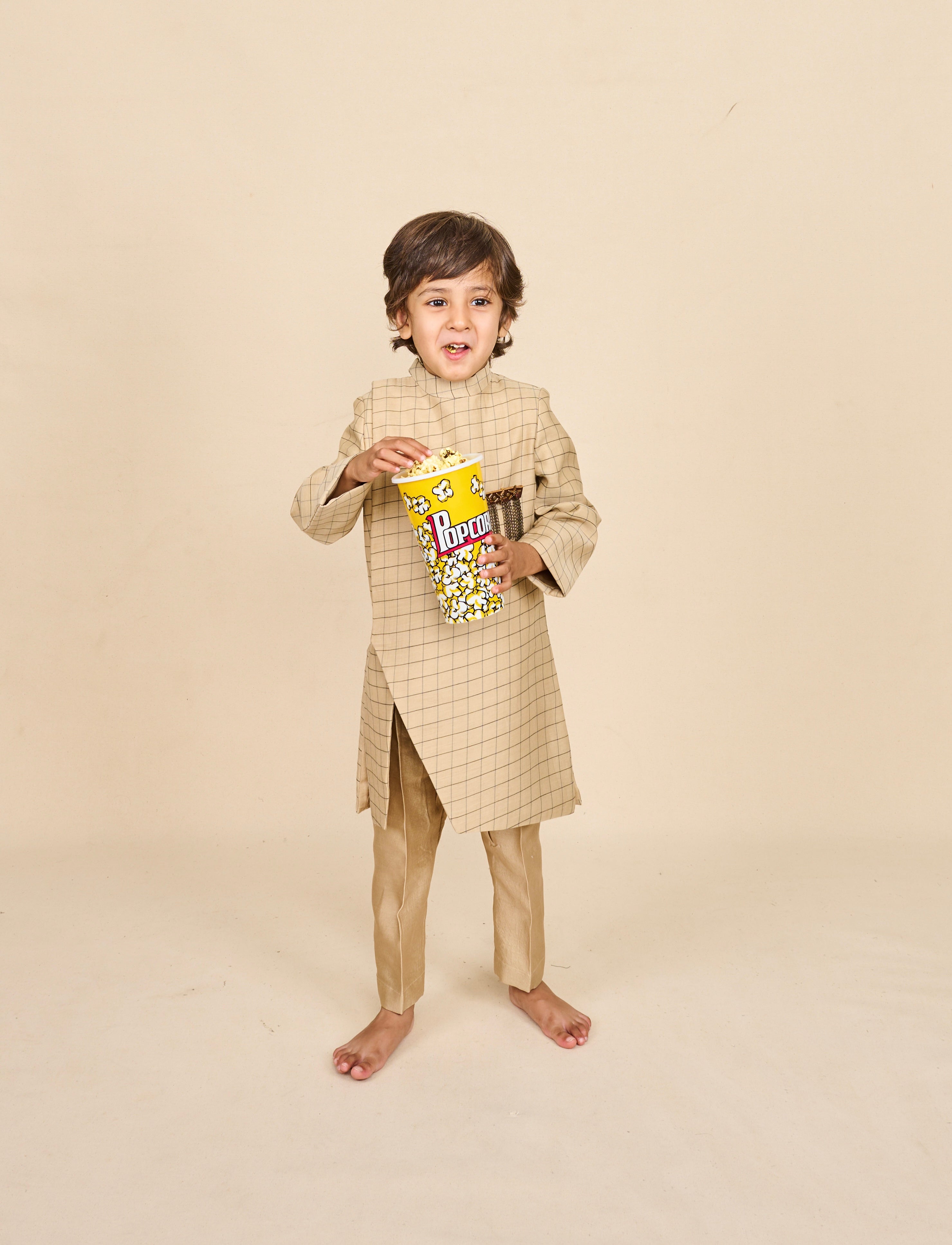 Tan-Beige Slit Achkan Set