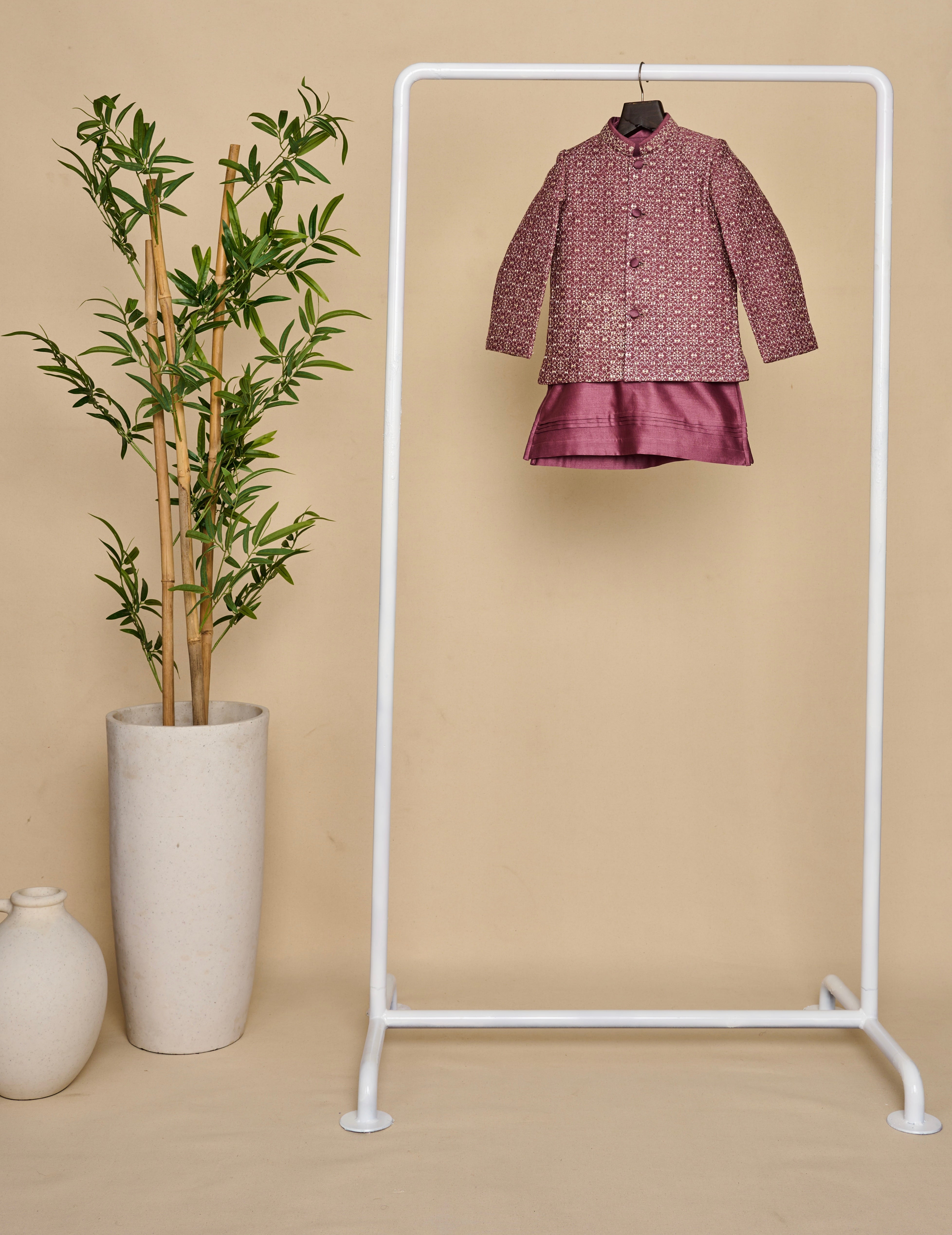 Wine Zari Bandhgala Set