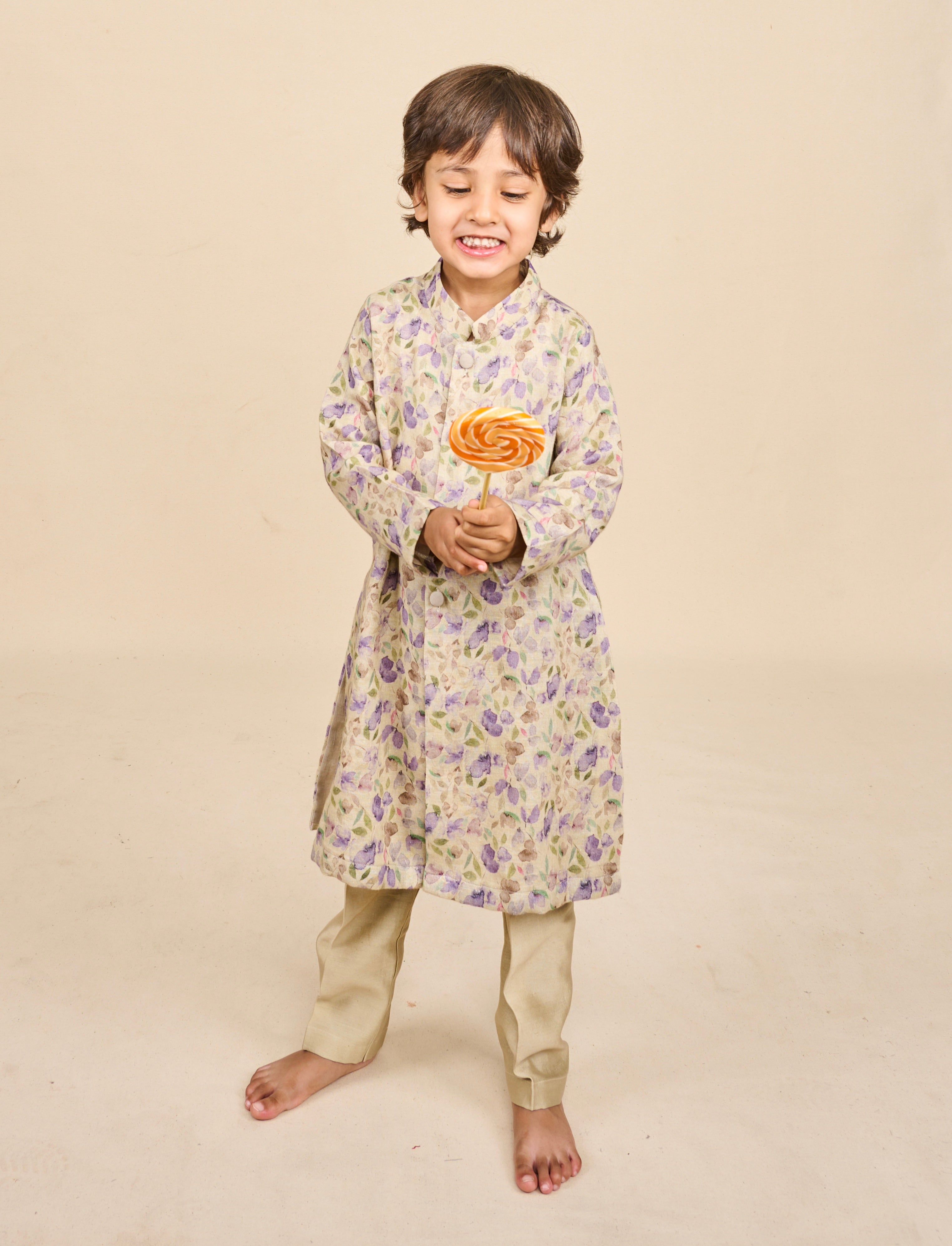Lavender Multicolour Linen Kurta Set