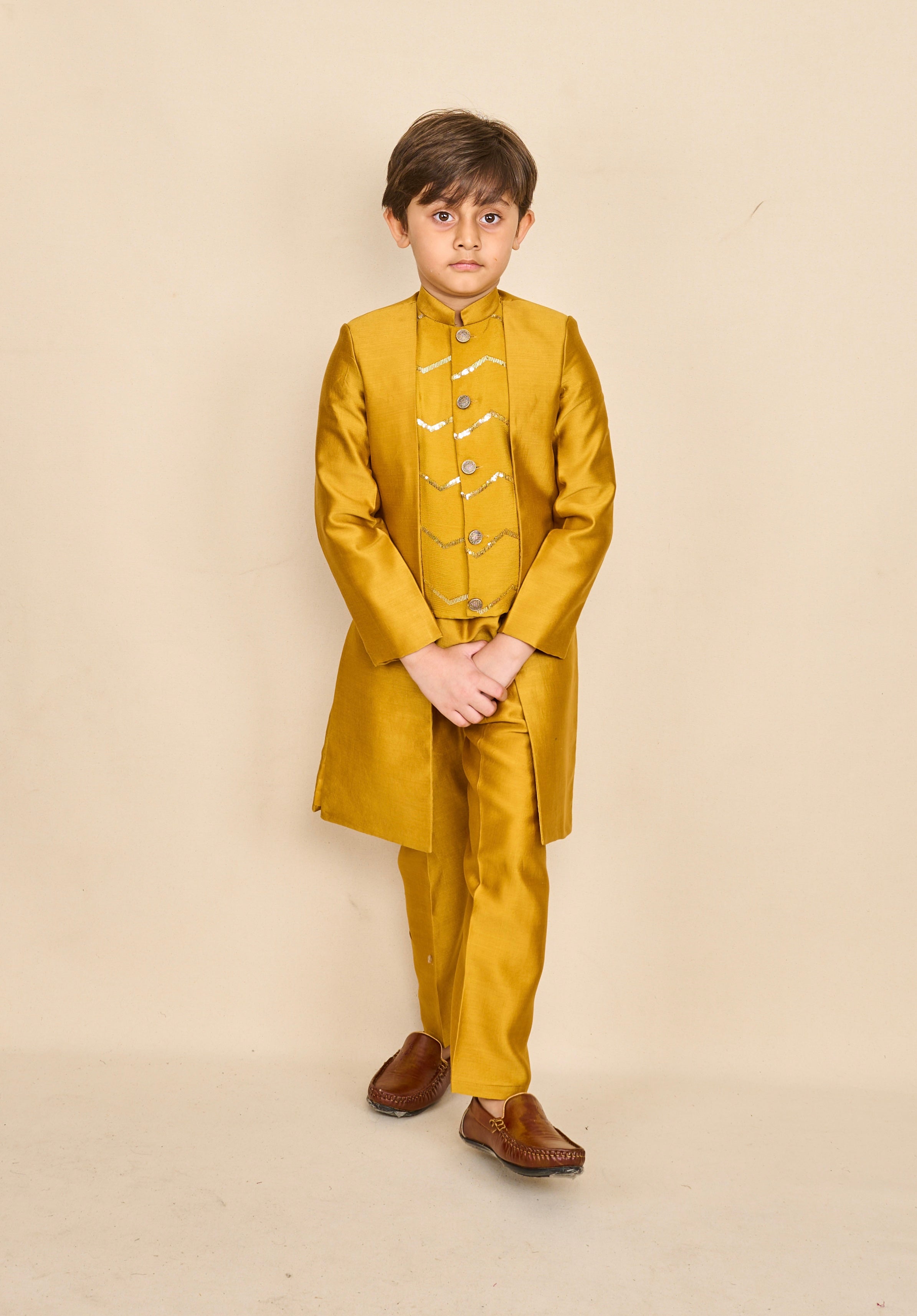 Mustard High-Low Achkan Set