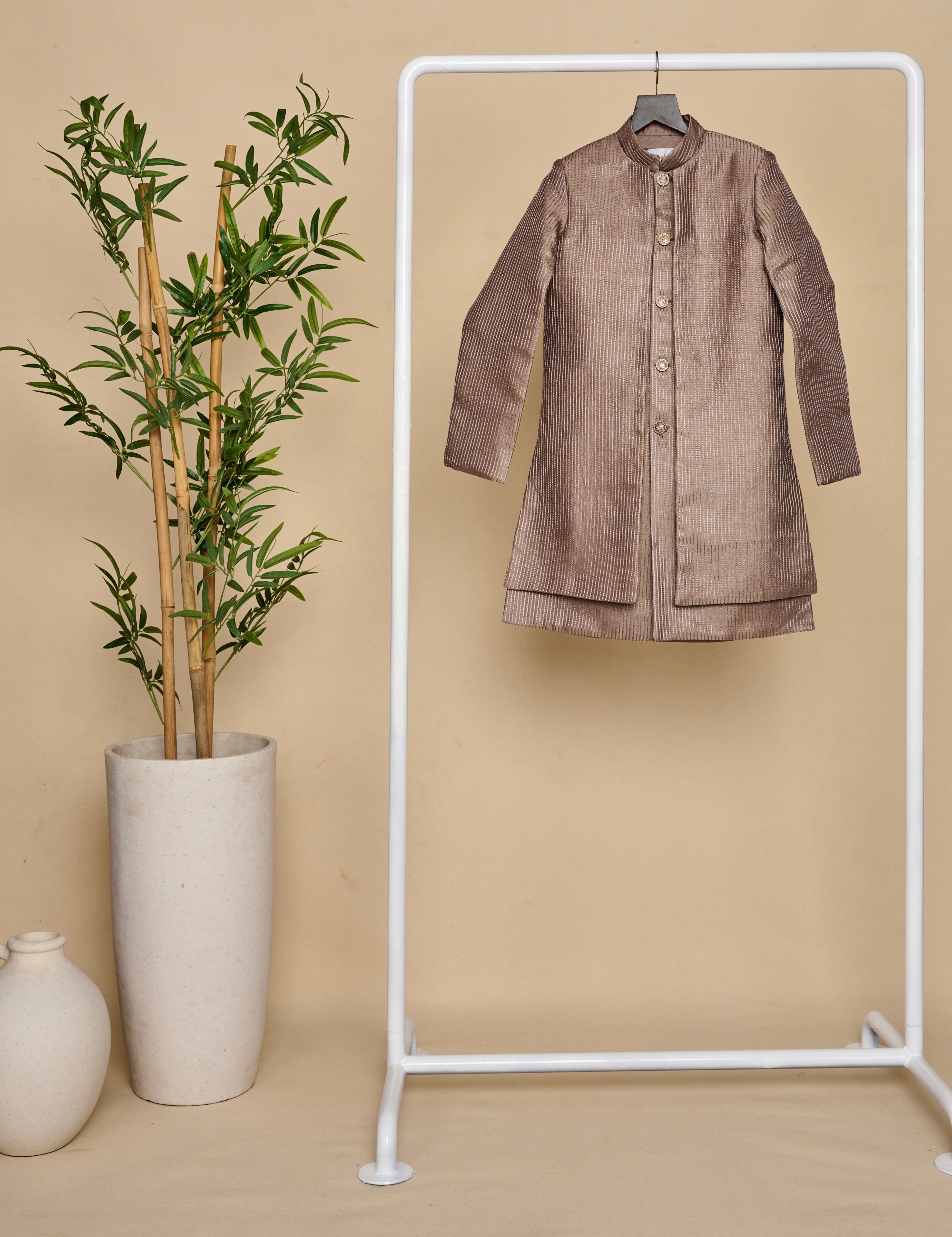 Brownish Grey Layered Achkan Set