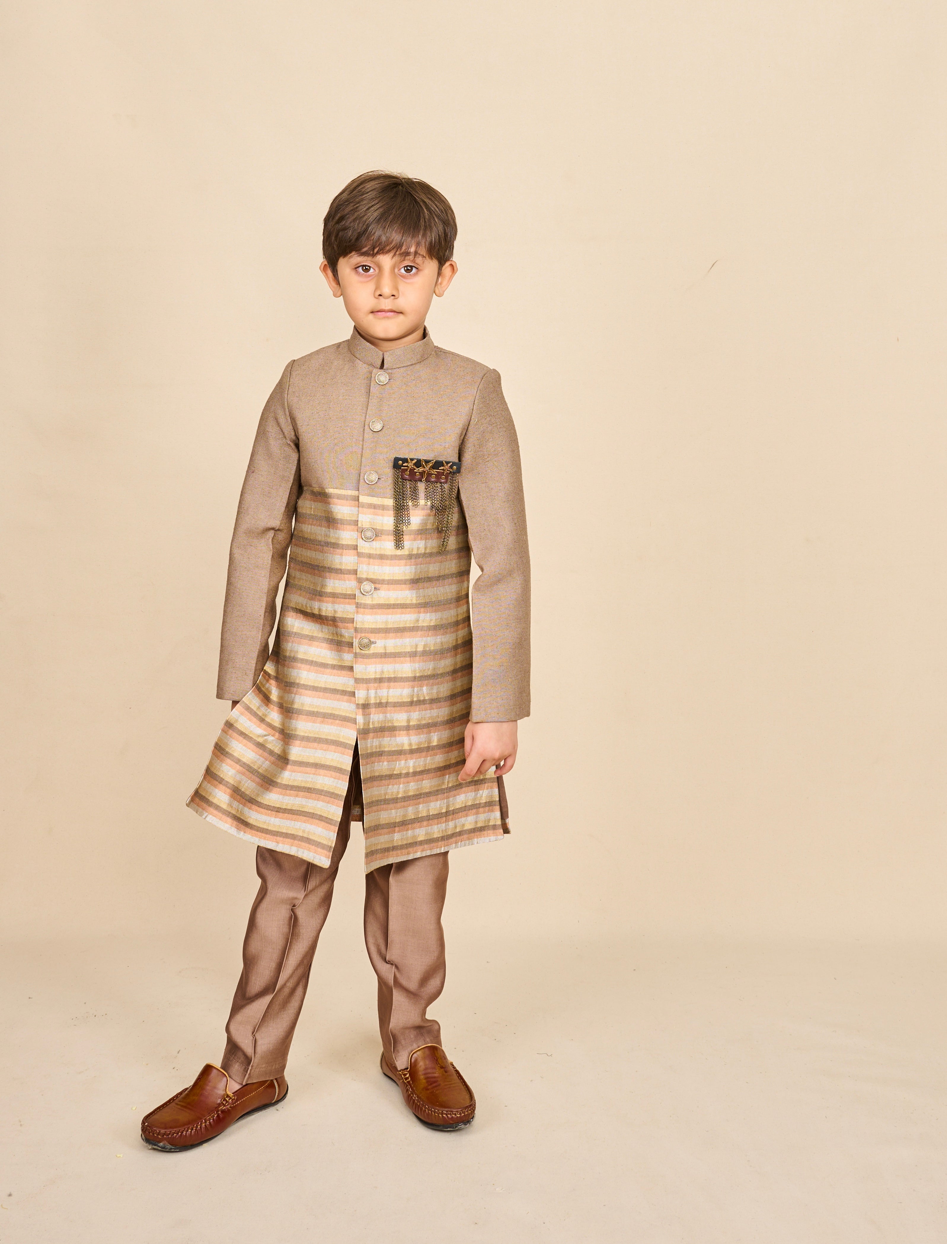 Peanut Brown-Copper Tassar Achkan Set