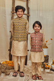 Yellow Printed Kurta Jacket Set