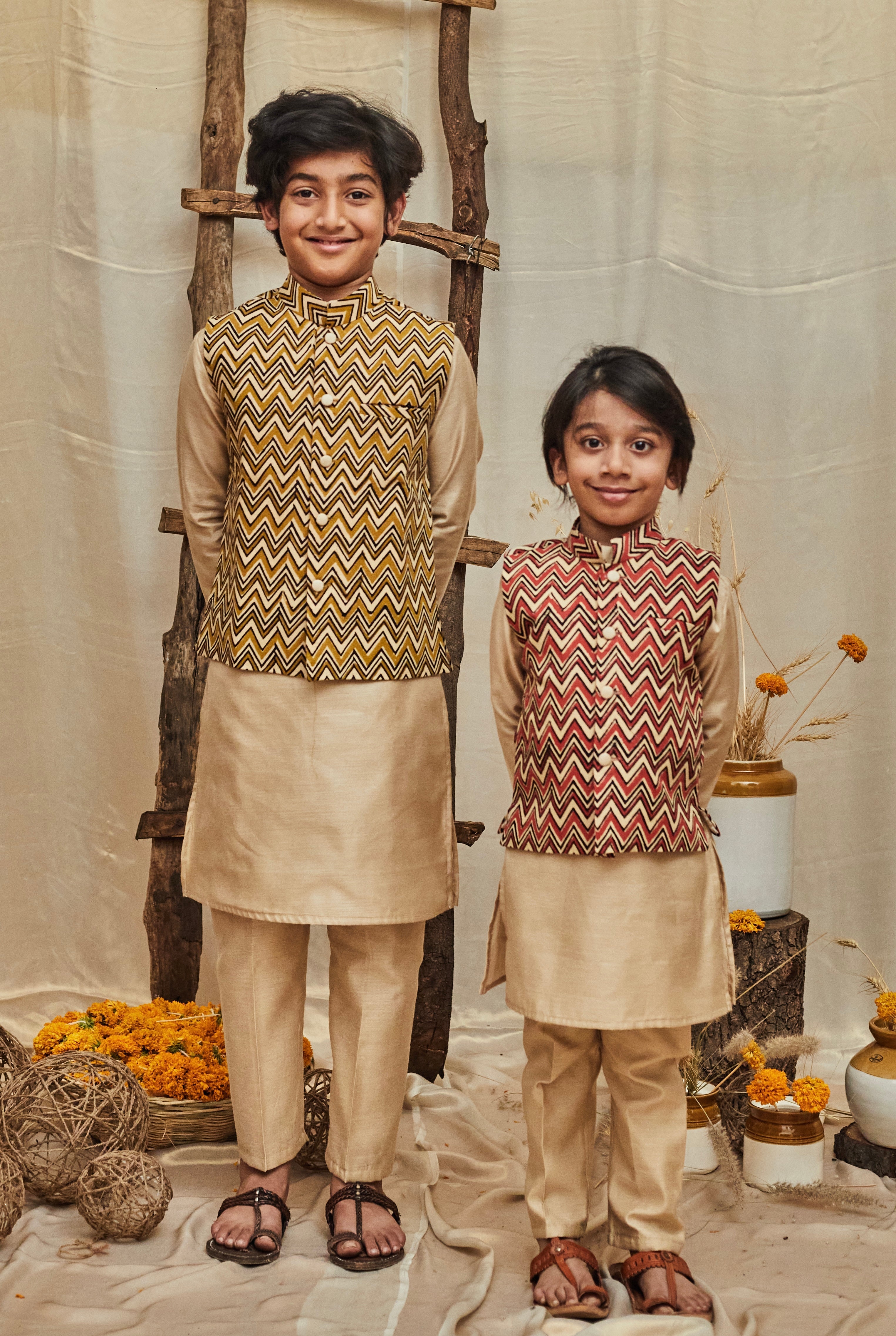 Yellow Printed Kurta Jacket Set