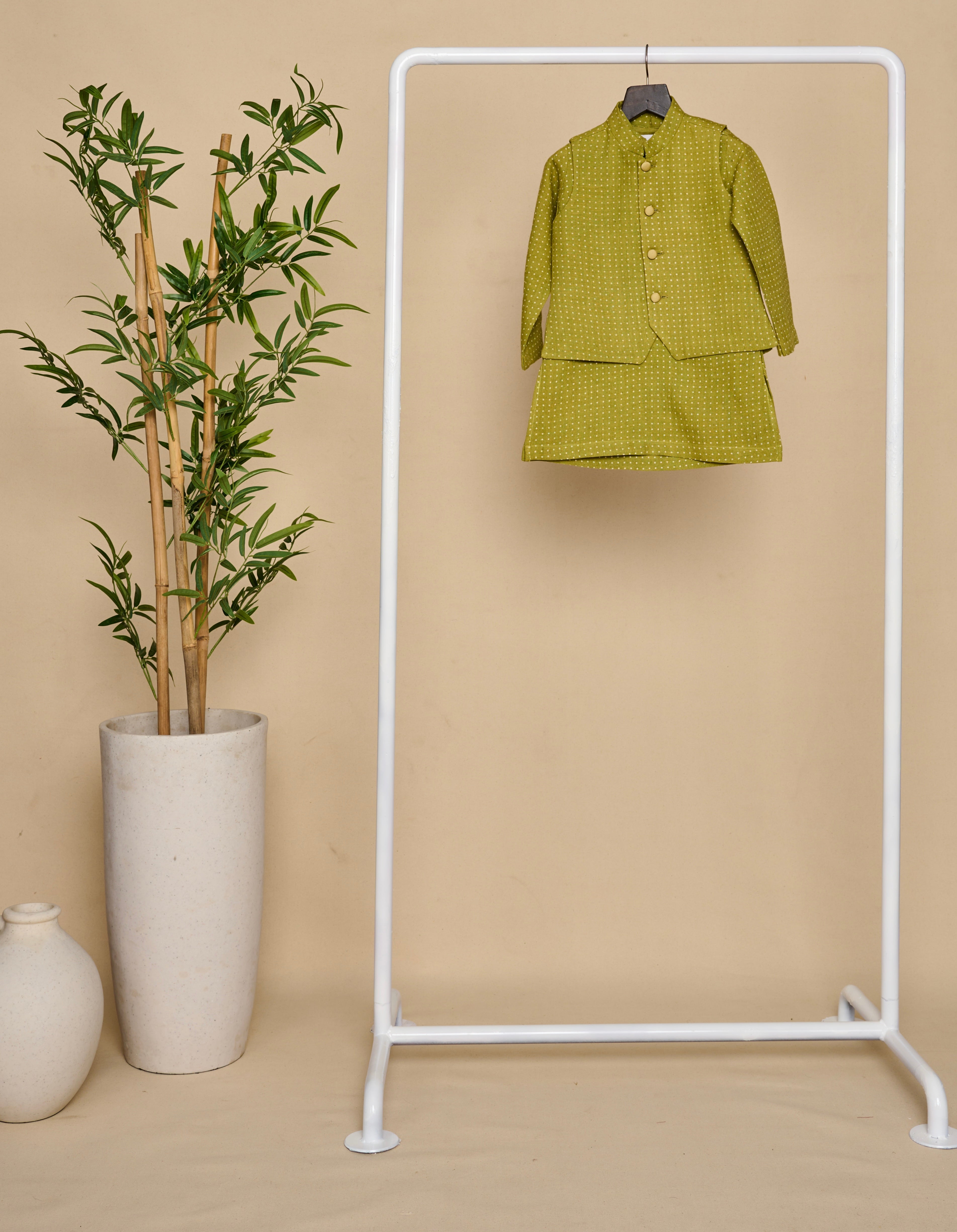 Pear Green Linen Kurta Jacket Set