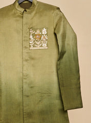 Olive Green Ombré Achkan Set