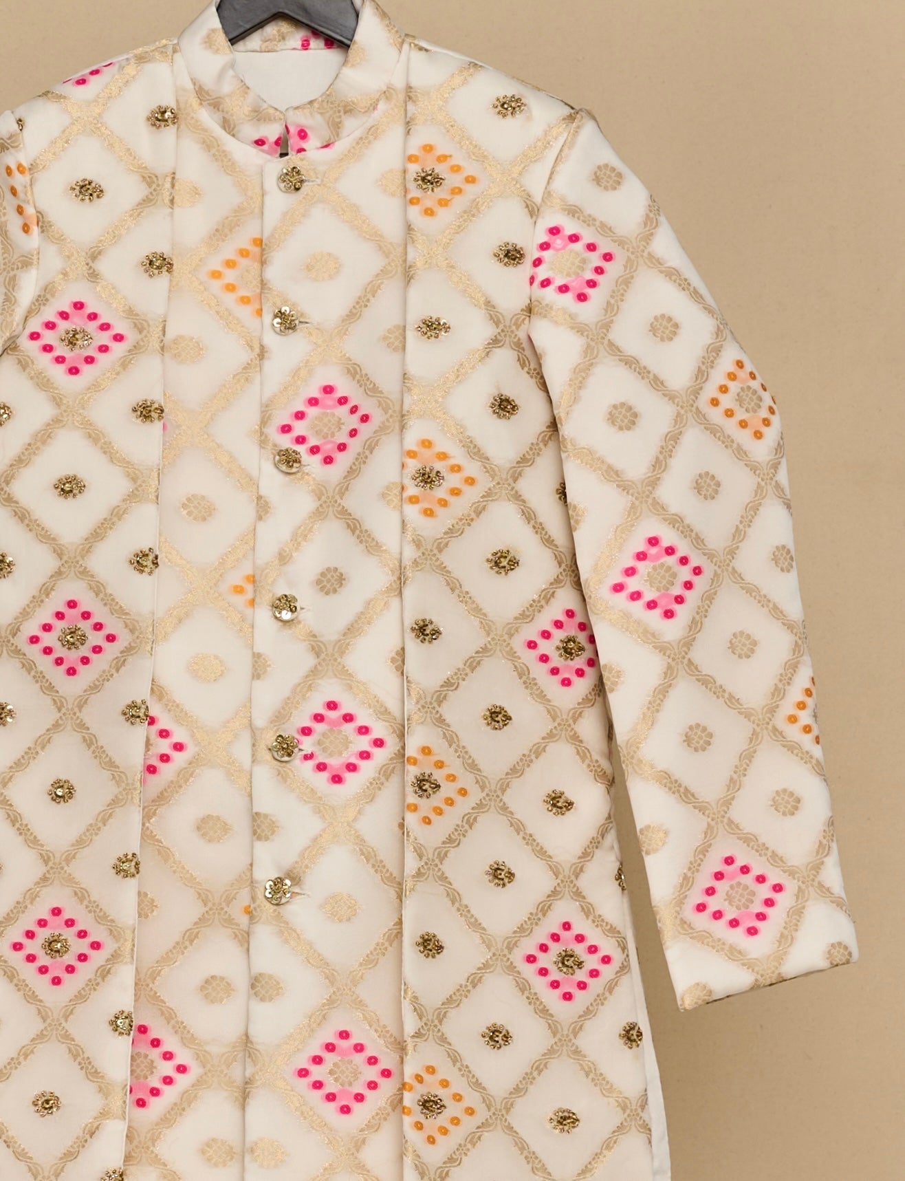 Super White Bandhani Layered Achkan Set
