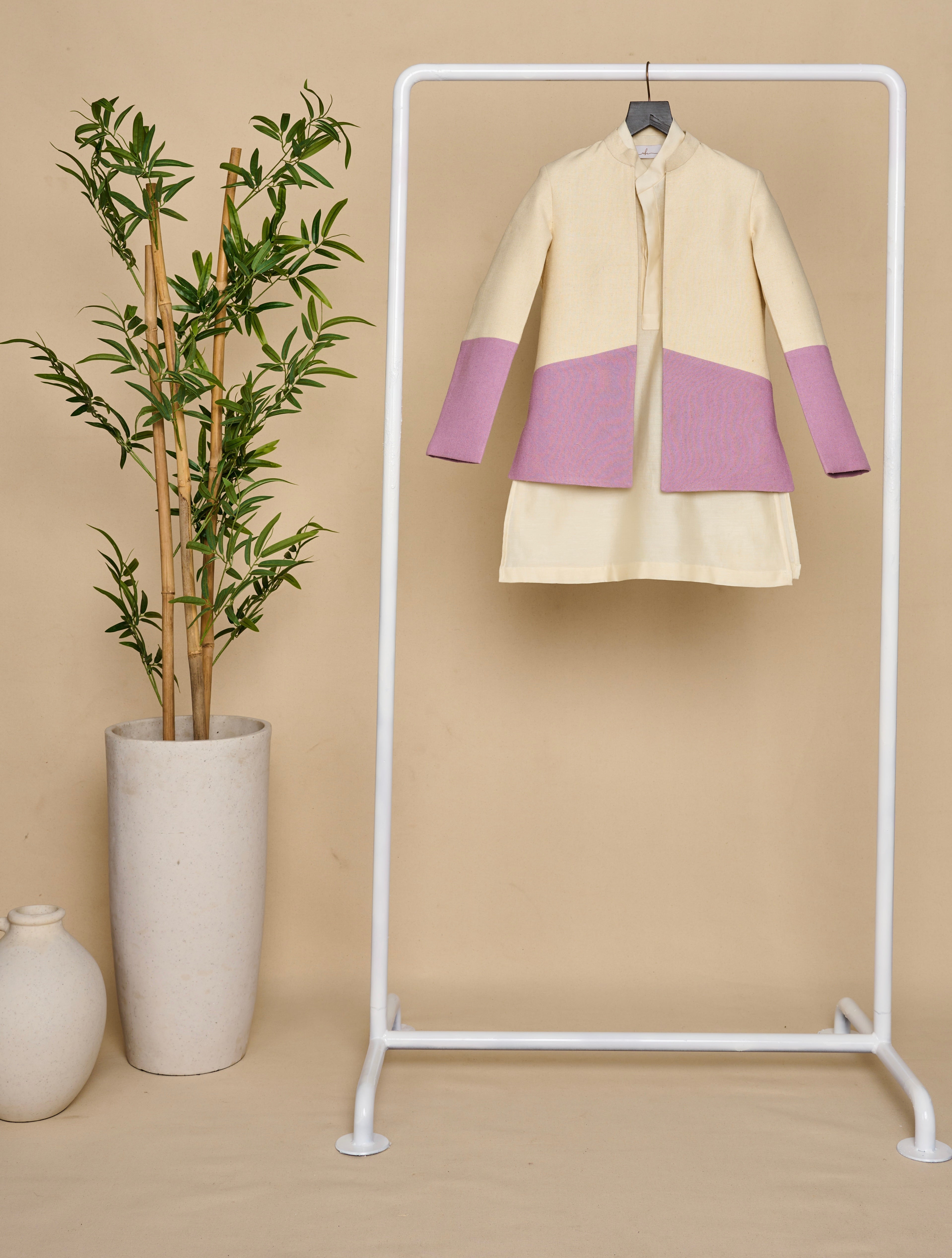 Ivory-Lavender Bandhgala Set