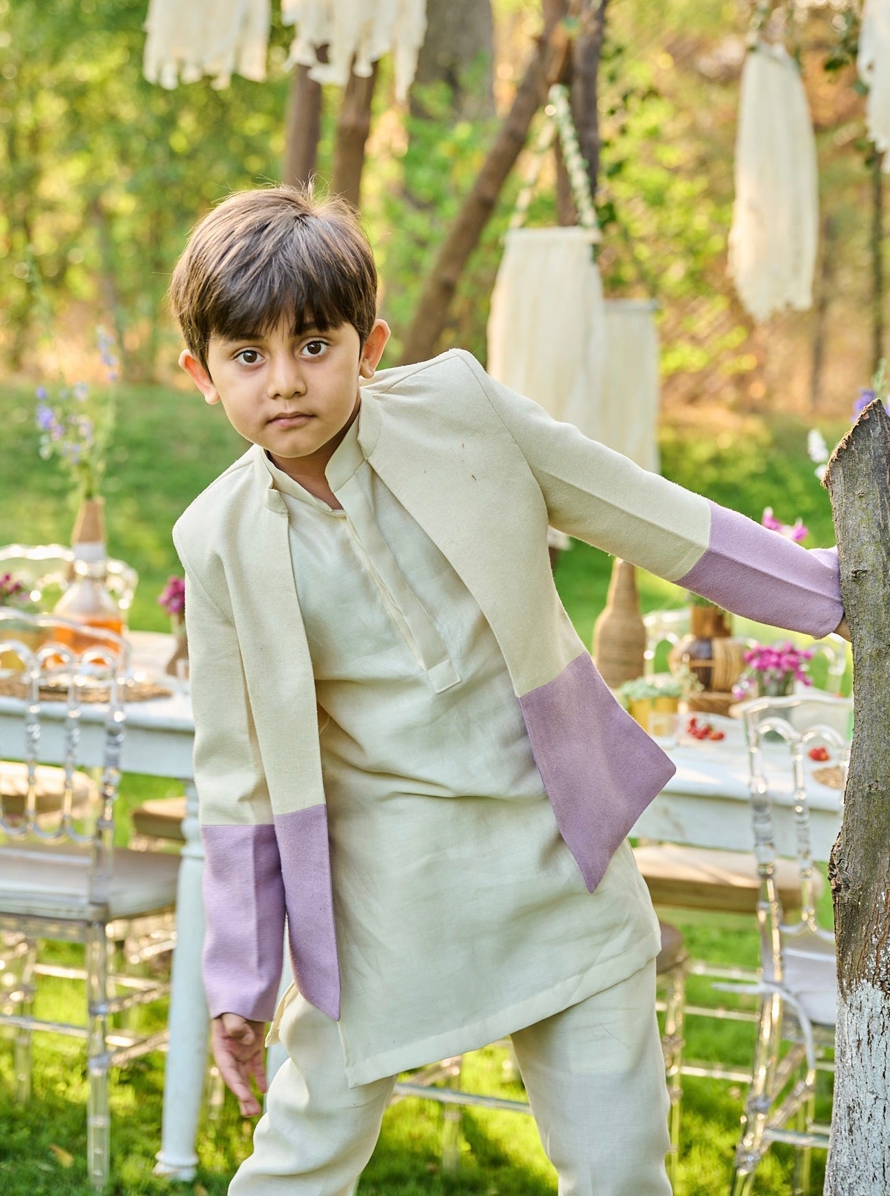 Ivory-Lavender Bandhgala Set