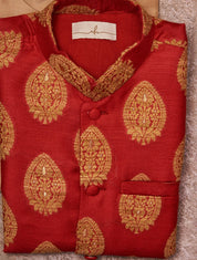 Red Banarasi Kurta Jacket Set