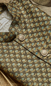 Grey Ajrakh Kurta Jacket Set