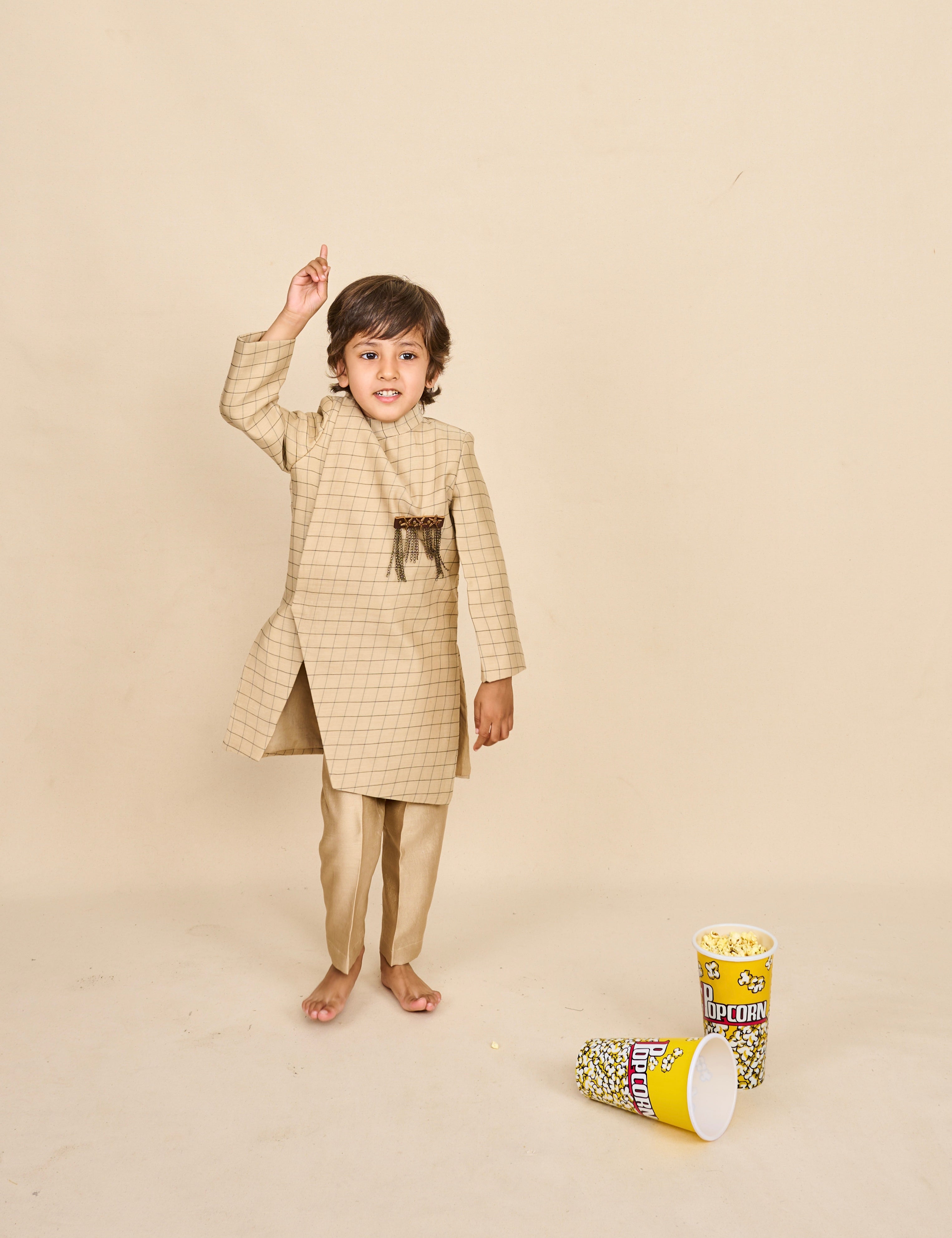 Tan-Beige Slit Achkan Set