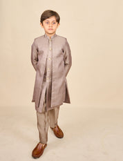 Brownish Grey Layered Achkan Set